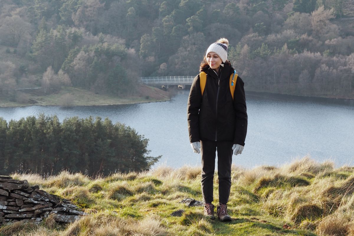 Walking and coming up to a spectacular view of Errwood Reservoir at Goyt Valley